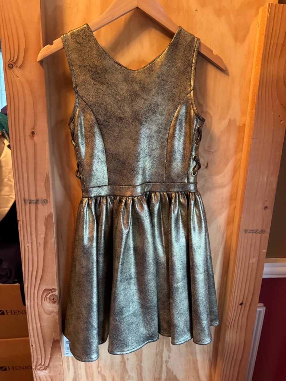 bebe girls L(14) gold leather. like mini. dress